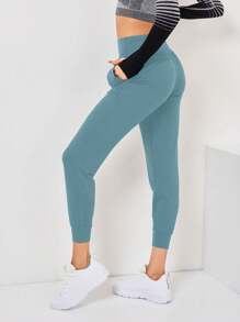 SHEIN Daily&Casual Women's Jogger Pants With Side Pockets And Elastic Cuffs - Baby Blue - View 5