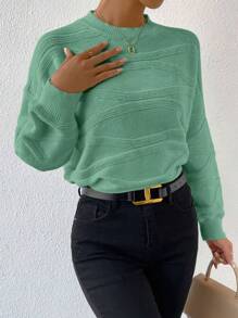 SHEIN LUNE 女款淺綠色落肩大輪廓毛衣 - 橄欖綠 - 查看 5