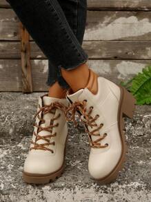 Styleloop 時尚兩色短靴 舒適女款踝靴 - 米色 - 查看 6