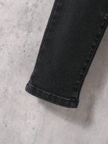 SHEIN Tween Boy Casual Washed Cat Whisker Jeans With Tapered Legs - Black - View 6