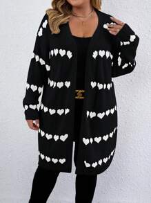 Elenzga 大码心形图案披肩领落肩开衫，适合冬季