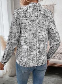 SHEIN Clasi Women's Two-tone Button Design Fashionable Shirt - Black and White - View 2