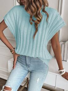 SHEIN LUNE Cap Sleeve Knit Sweater Vest - Blue - View 3