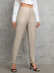 SHEIN Tall Của phụ nữ Zip Fly Mở Mặt trước Vừa khít Quần - Màu Khaki - Xem 4