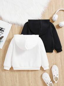 SHEIN Unisex Baby Casual Dinosaur Pattern Long Sleeve Hooded Sweatshirt 2pcs/set - Multicolor - View 2