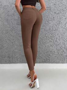 EURMUSE Solid Cropped Skinny Jeans - Brown - View 2