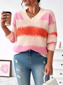Celure Women's Plus Size Striped Sweater Pullover - Multicolor - View 6
