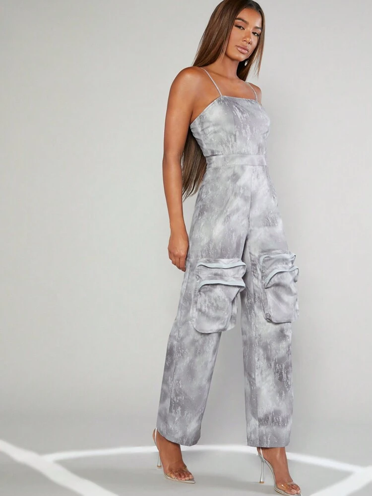 Tie Dye Zip Pocket Wide Leg Jumpsuit