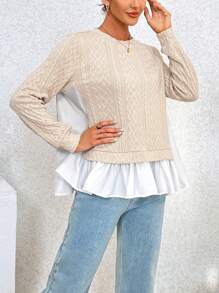 SHEIN Essnce Women's Color Block T-shirt With Ruffled Hem - Multicolor - View 5