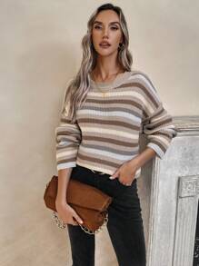 SHEIN LUNE Women'S Drop Shoulder Stripe Sweater - Multicolor - View 4