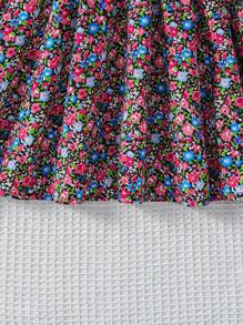 SHEIN Young Girl Round Neck Floral Patchwork Tutu Dress - Hot Pink - View 4