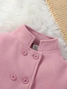 Baby Girls' Pink Double-breasted Woolen Coat With Fur Sleeves And Double Pockets - Dusty Pink - View 5