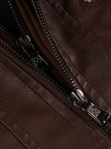 男士多口袋、拉鍊和連帽人造皮夾克,防風保暖,適合休閒、美式賽車、戶外