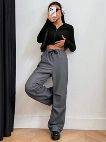 SHEIN Unity 束口腰長褲 - 深灰色 - 查看 4