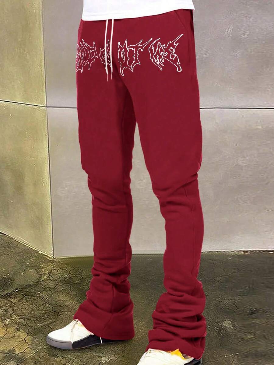 Manfinity LEGND Men's Loose Fit Graphic Print Joggers With Drawstring Waist - Burgundy - View 1