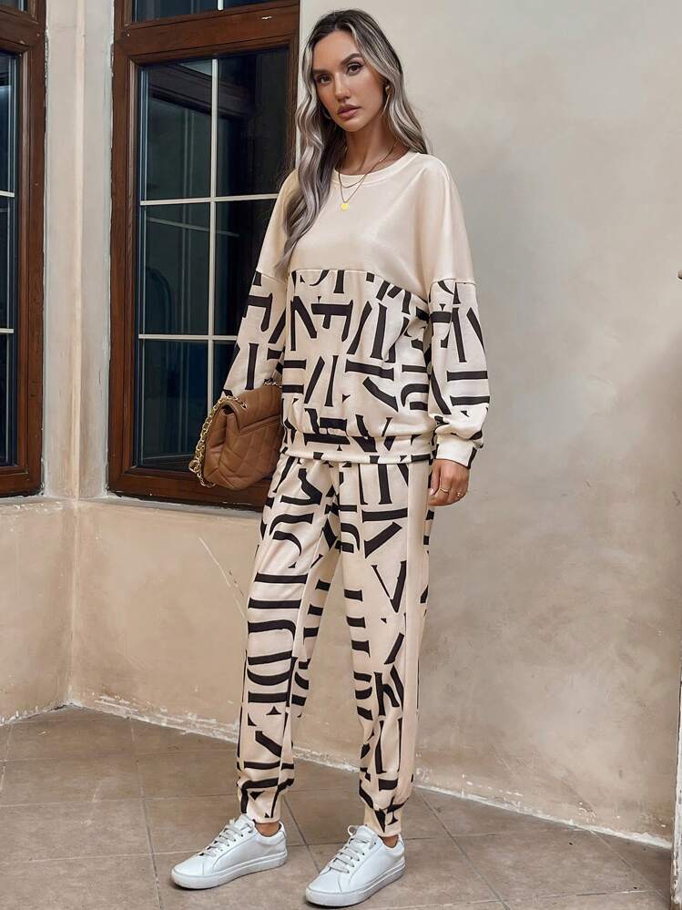 EMERY ROSE Conjunto De Dos Piezas De Sudadera Con Letras Impresas Y Pantalones De Chándal Para Mujer - Multicolor - Ver 4