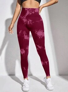 Yoga Basic Tie-dyed Sports Leggings - Burgundy - View 2