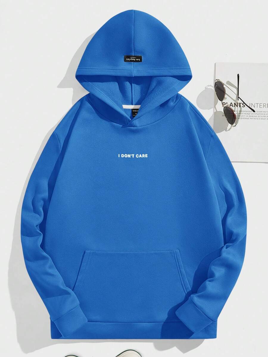 Manfinity RebelGame Nam Đồ họa Khẩu hiệu Túi kangaroo Áo hoodie ấm áp - Xanh đậm - Xem 1