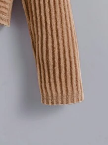 SHEIN Leap Crew Young Girl Street Style Knit Patchwork Long Sleeve Top - Khaki - View 5