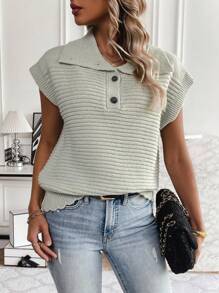 SHEIN Clasi 女士純色毛衣背心 - 灰色 - 查看 4