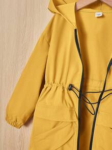 SHEIN 少女字母貼花抽繩腰連帽外套 - 黃色 - 查看 4