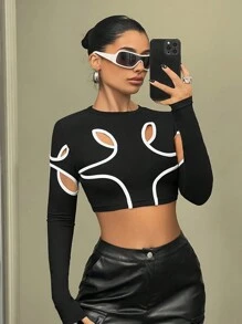 SHEIN ICON Y2k Clothes Deconstructed Contrast Trim Bodycon T-Shirt - Black - View 4