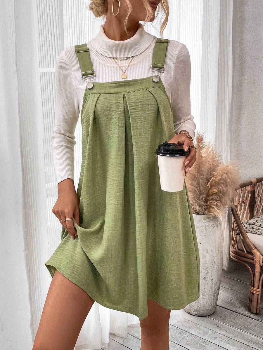 SHEIN LUNE Women's Solid Color Overall Dress - Green - View 1