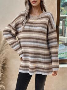 SHEIN LUNE Women'S Drop Shoulder Stripe Sweater - Multicolor - View 5