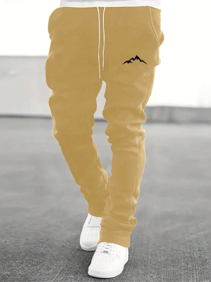 Manfinity EMRG Men's Mountain Print Drawstring Waist Jogger Pants - Khaki - View 1