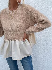 SHEIN LUNE Đúng mốt Của phụ nữ Sang trọng Vá lại Áo len - Màu Khaki - Xem 4