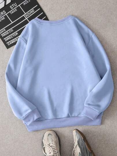 Sudadera Con Capucha De Mujer Con Diseño De Pato De Caricatura Y Hombros Caídos De Lana Polar