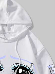 ROMWE MEN Anime Nam Đơn giản Mắt in Màu thuần Áo nỉ có mũ - trắng - Xem 4