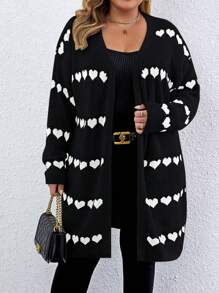 Elenzga 大码心形图案披肩领落肩开衫，适合冬季