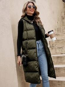 SHEIN Frenchy Áo khoác có mũ trùm đầu có dây rút phía trước có khóa kéo - xanh quân đội - Xem 5