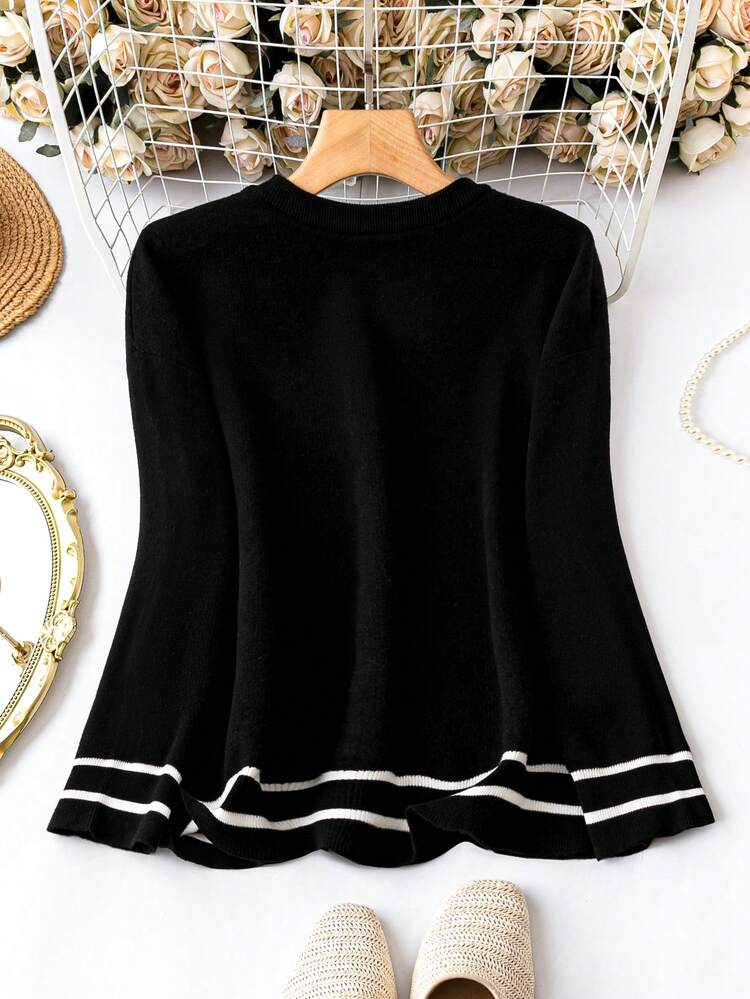 Plus Size Letter Pattern Sweater Pullover Knit Pullover Fall Winter Sweater