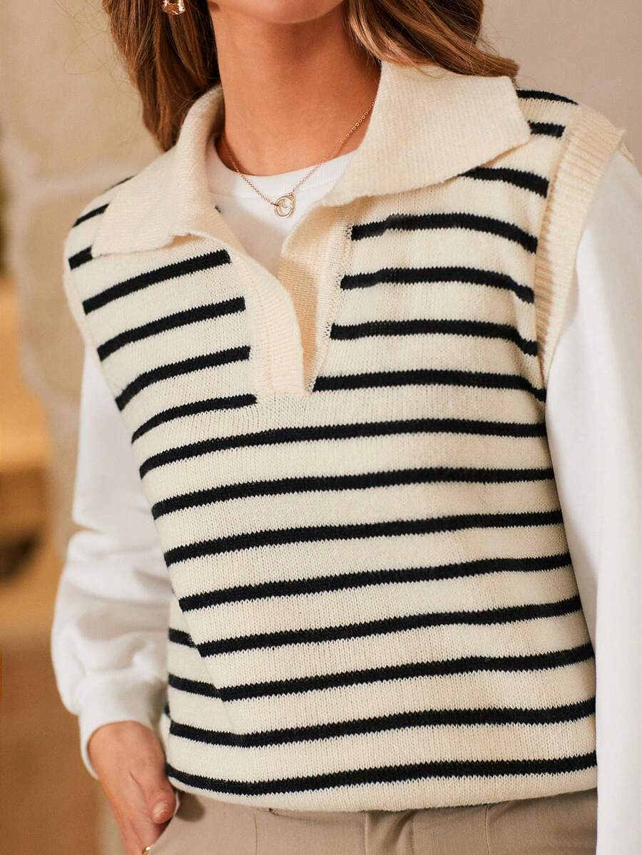 SHEIN Frenchy 女士條紋休閒時尚毛衣背心