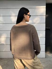 SHEIN EZwear 大碼素色插肩袖套頭毛衣 - 駝色 - 查看 2