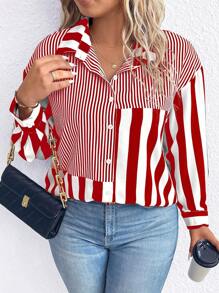 EMERY ROSE Women's Plus Size Striped Shirt For New Year Clothes Fall Cloth For Women - Red - View 5