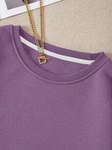 INAWLY Felpa Con Casco A Goccia In Colore Tinta Unita Per Donna - Viola - Visualizzare 6