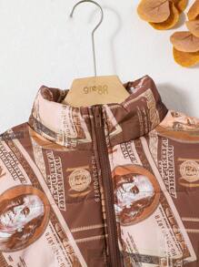 SHEIN Teen Girl Dollar Print Drop Shoulder Padded Coat - Multicolor - View 5