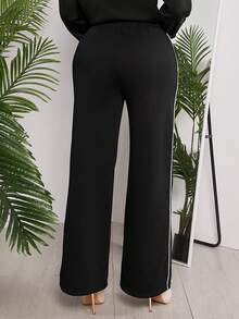 SHEIN SXY Women's Colorblock Rolled Hem Straight Sweatpants - Black and White - View 2