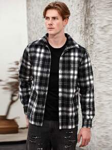 Manfinity Homme Chaqueta A Cuadros En Blanco Y Negro Para Hombre - Blanco y Negro - Ver 1