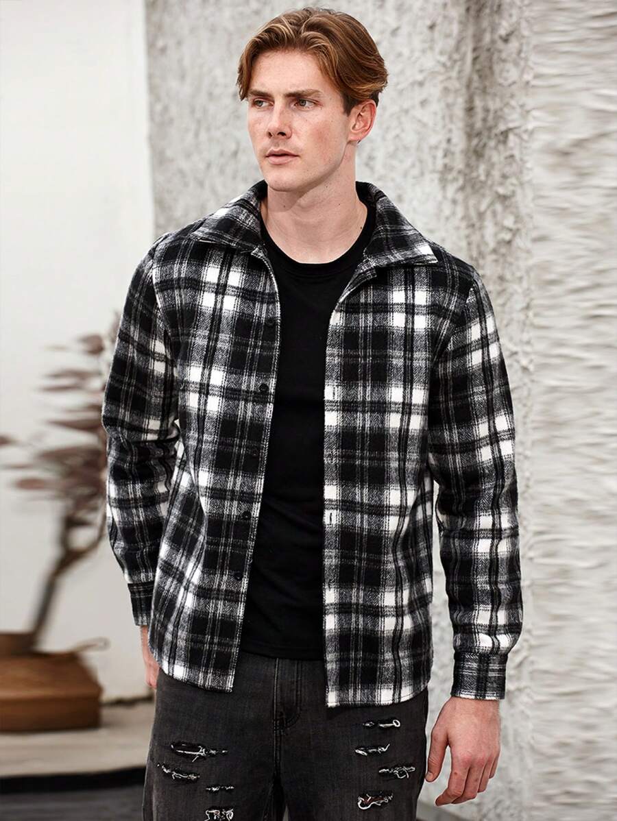 Manfinity Homme Chaqueta A Cuadros En Blanco Y Negro Para Hombre - Blanco y Negro - Ver 1