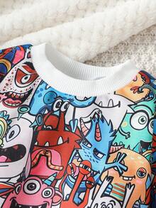 Em bé Con trai Phim hoạt hình dễ thương Nhỏ bé Quái vật Mẫu Giải trí Tay áo dài Áo nỉ Quần jean - Nhiều màu - Xem 3