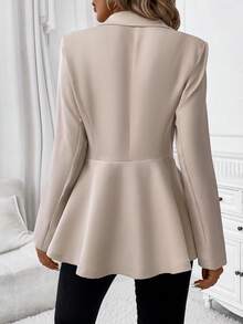 SHEIN Clasi 女雙排扣荷葉邊下擺西裝外套 - 杏色 - 查看 2