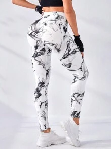 SHEIN Yoga Trendy 紮染收復運動打底褲 - 黑與白 - 查看 2