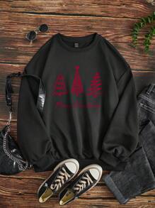 SHEIN Qutie In Giáng sinh Thả vai Áo nỉ - màu đen - Xem 1