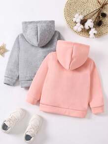 SHEIN Young Girl 2pcs Solid Zip Up Hooded Jacket - Multicolor - View 2