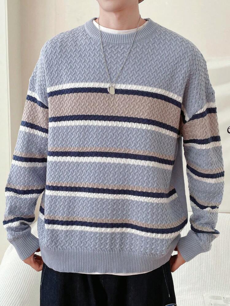 Men's Oversized Striped Drop Shoulder Sweater