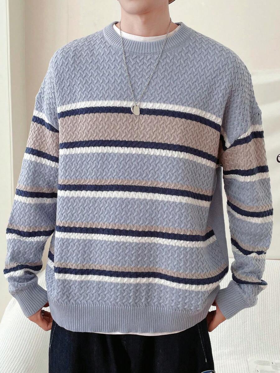 Claim Dot 男士過大型條紋披肩針織毛衣 - 彩色 - 查看 1